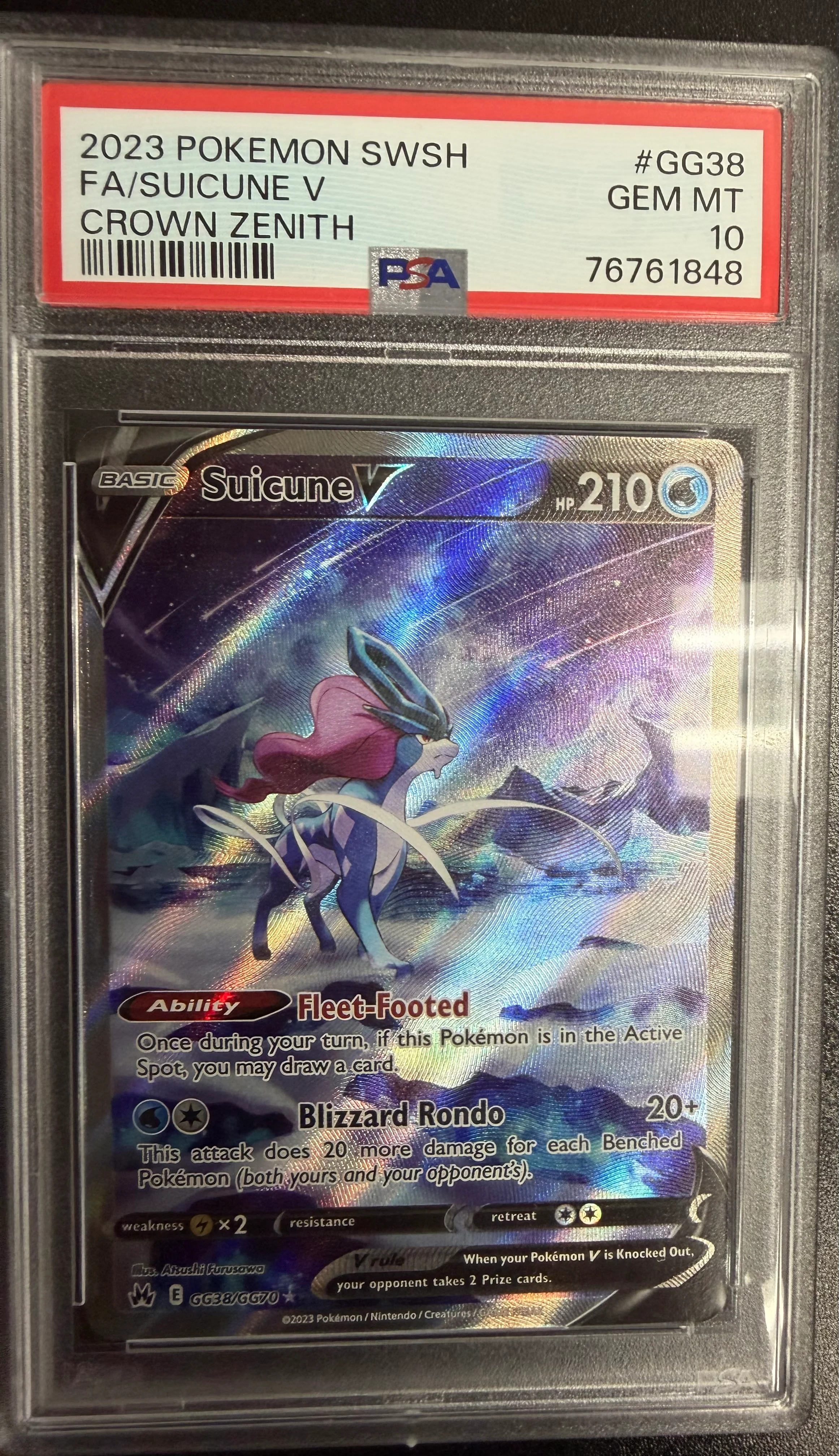2023 Pokemon SWSH FA/Suicune V Crown Zenith - PSA 10