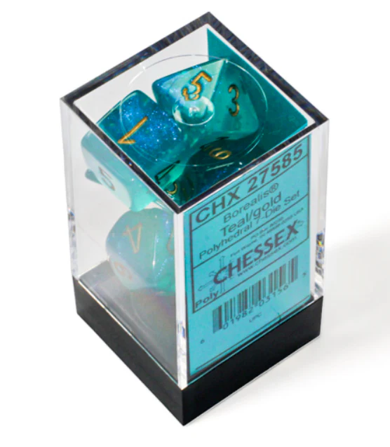 Chessex Borealis Polyhedral Teal/gold Luminary 7-Die Set - Image 3