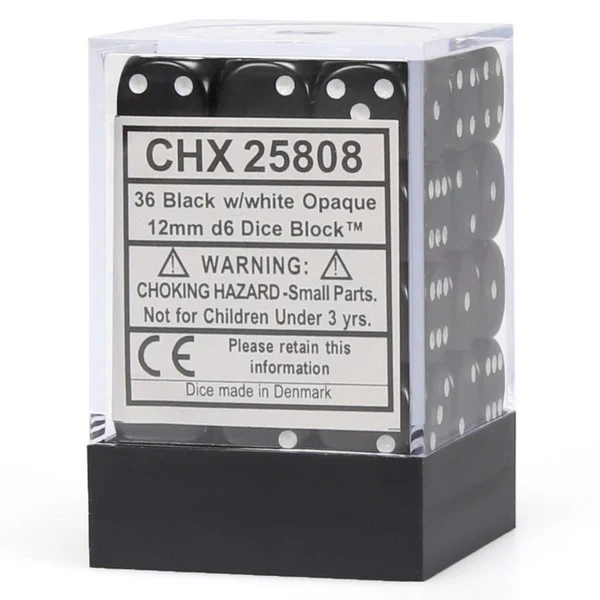 Chessex: d6 Dice 12mm Opaque Black/White (36)