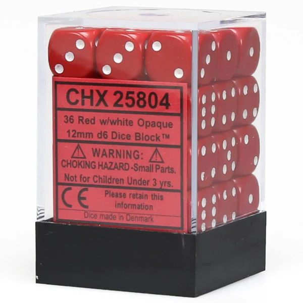 Chessex: d6 Dice 12mm Opaque Red/White (36)