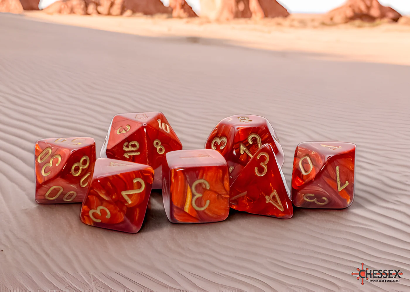 Chessex Dice: Scarab Mega-hedral - Scarlet/Gold (7ct)