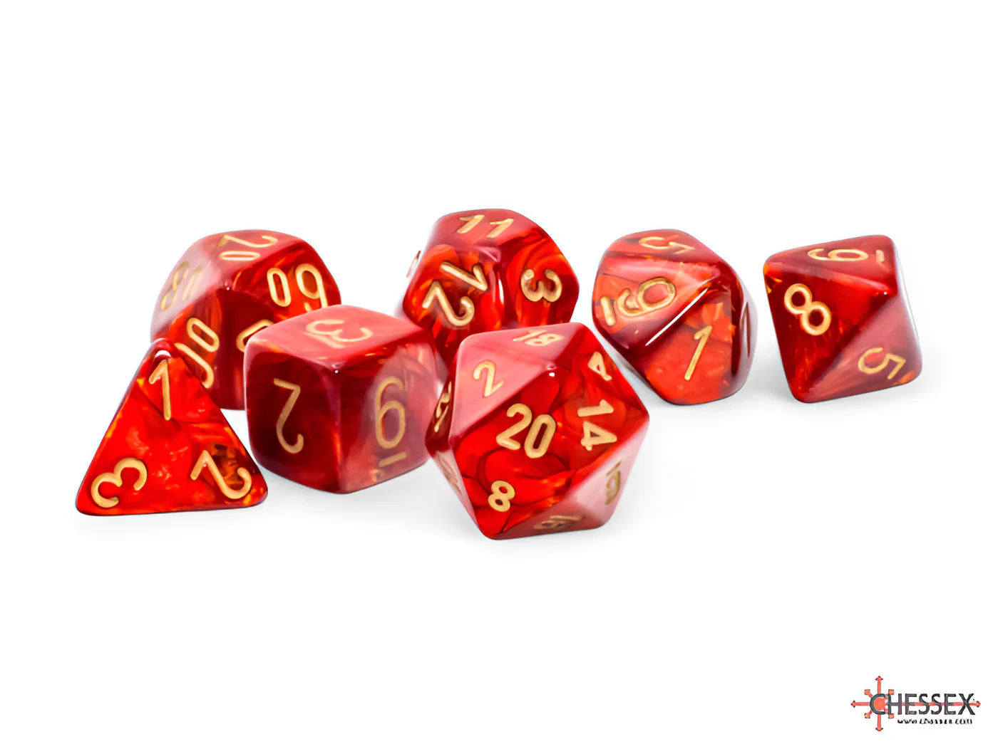 Chessex Dice: Scarab Mega-hedral - Scarlet/Gold (7ct) - Image 2