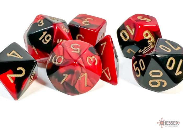 Chessex: Gemini Black-Red/Gold Polyhedral 7-Dice Set - Image 2