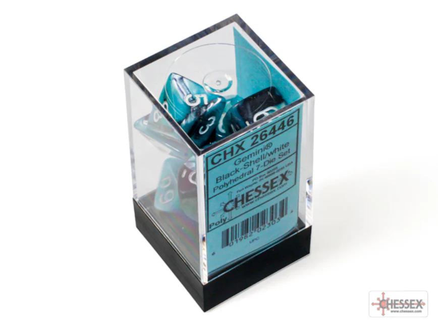 Chessex: Gemini Black-Shell/White 7-Die Set - Image 3