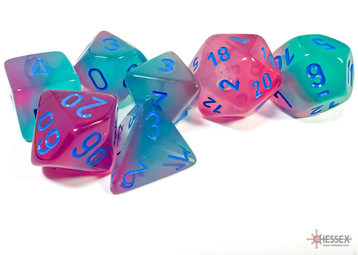 Chessex: Gemini Gel Green-Pink/Blue Luminary Polyhedral 7-Dice Set - Image 2