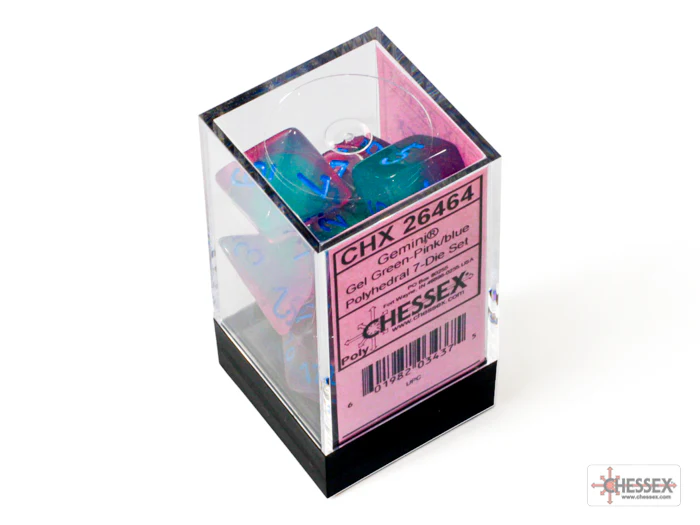 Chessex: Gemini Gel Green-Pink/Blue Luminary Polyhedral 7-Dice Set - Image 3