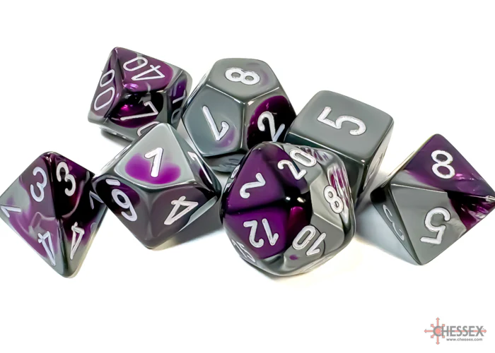 Chessex: Gemini Purple-Steel/White 7-Die Set - Image 2