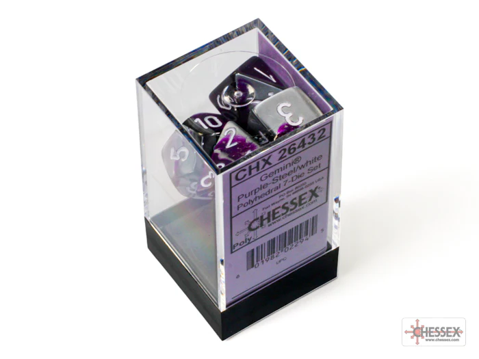 Chessex: Gemini Purple-Steel/White 7-Die Set - Image 3