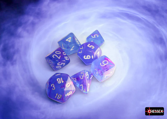 Chessex: Nebula Aura/White Luminary Polyhedral 7-Dice Set