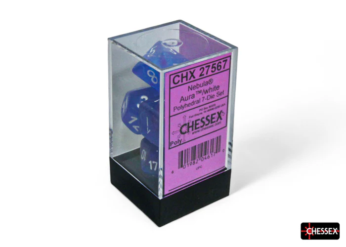Chessex: Nebula Aura/White Luminary Polyhedral 7-Dice Set - Image 3