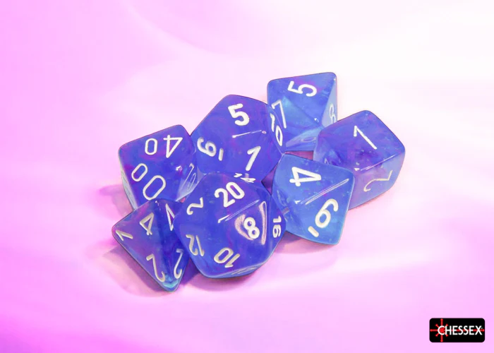 Chessex: Nebula Aura/White Luminary Polyhedral 7-Dice Set - Image 4