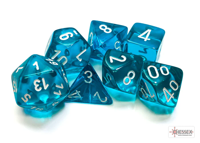 Chessex: Translucent Teal/White Polyhedral 7-Dice Set - Image 2