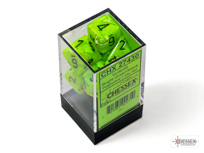 Chessex: Vortex Bright Green/Black Polyhedral 7-Dice Set - Image 3