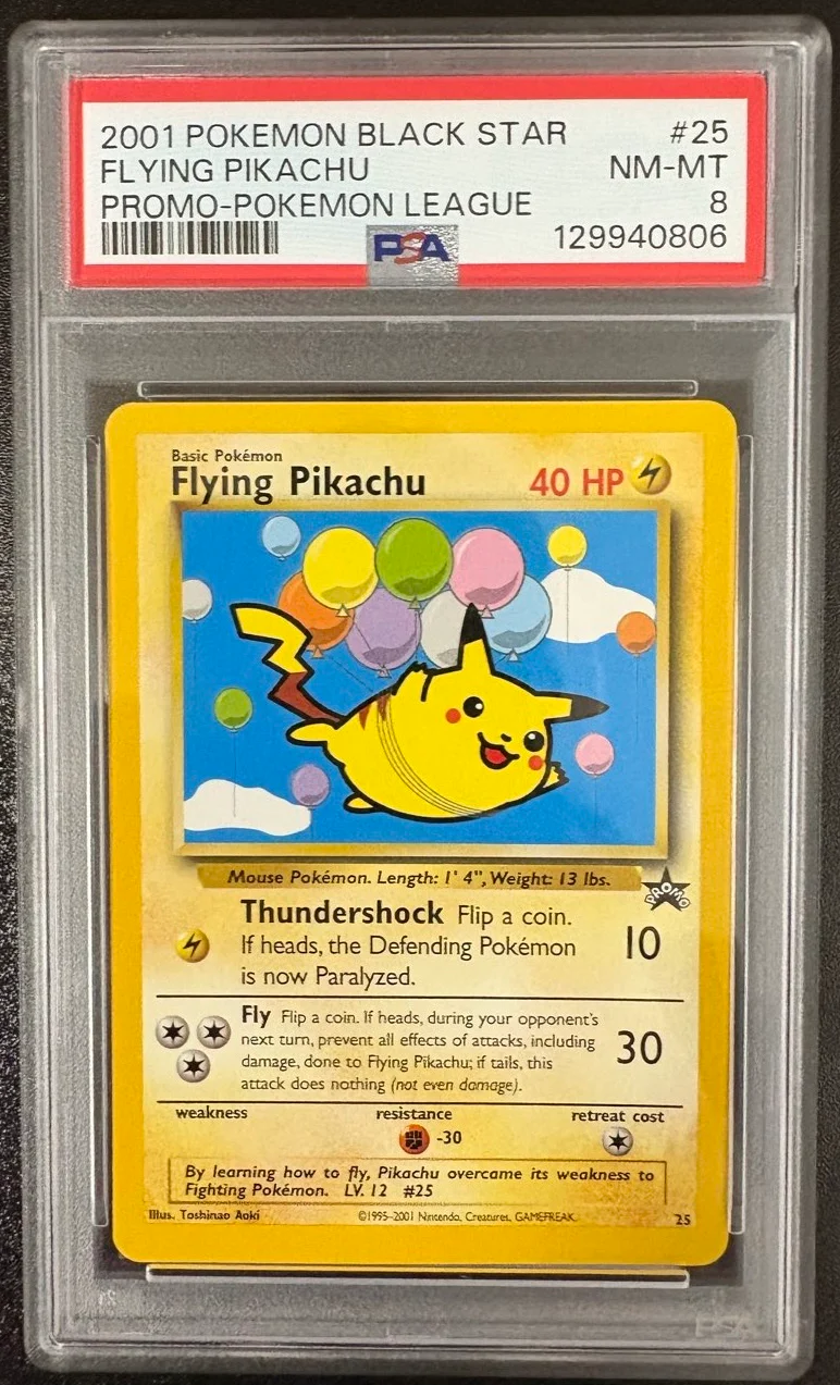 FLYING PIKACHU PROMO-POKEMON LEAGUE 2001 POKEMON PROMO BLACK STAR PSA NM-MT 8