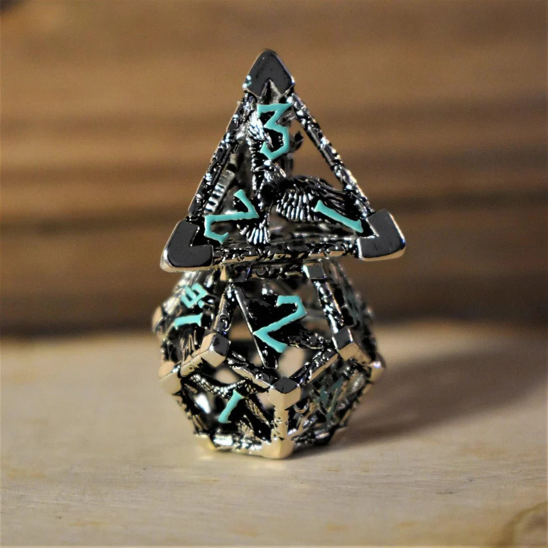 Misty Mountain Gaming: Legends of Valhalla - Silver and Blue Hollow Metal Dice Set - Image 2