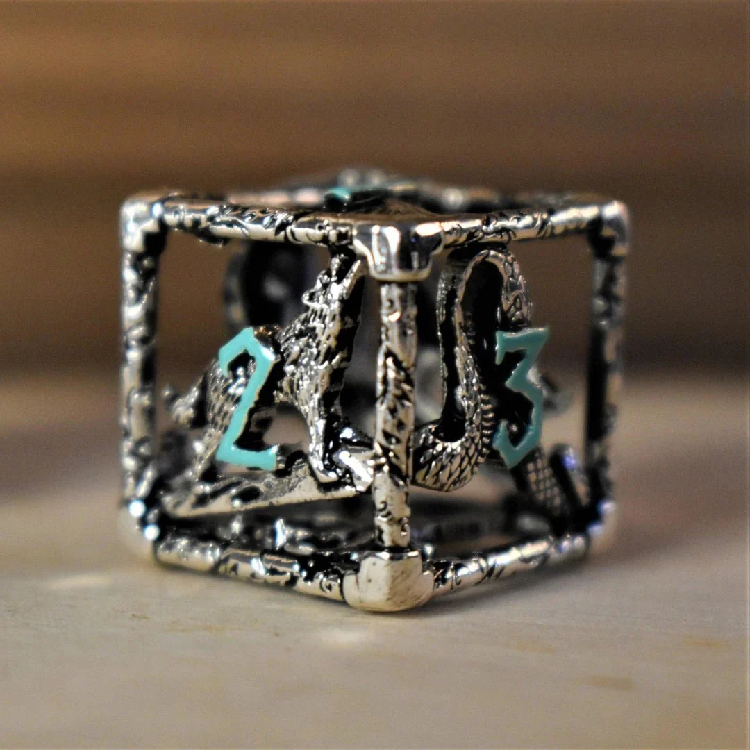Misty Mountain Gaming: Legends of Valhalla - Silver and Blue Hollow Metal Dice Set - Image 3