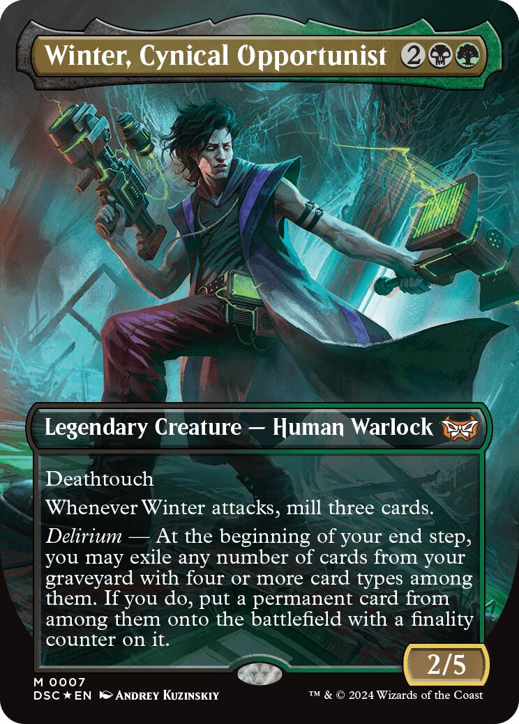 Winter, Cynical Opportunist (Borderless) - 7 - (Commander: Duskmourn: House of Horror)